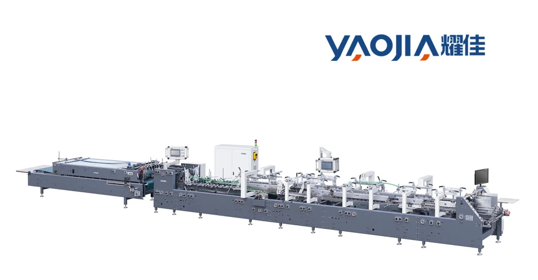 Yaojia High Speed 4 6 Corner Folder Gluer Popcorn Box Pizza Box Folder Gluing Machine Folding Carton French Fries Box